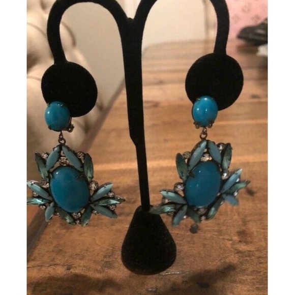 Kenneth Jay Lane Jewelry - VINTAGE 1960 ERA KENNTH JAY LANE CLEAR GLASS CRYSTAL BLUE RESIN CLIP ON EARRINGS